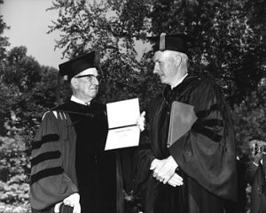 Mr. Ira C. Darling and UMaine president Dr. Lloyd Elliott, 1965